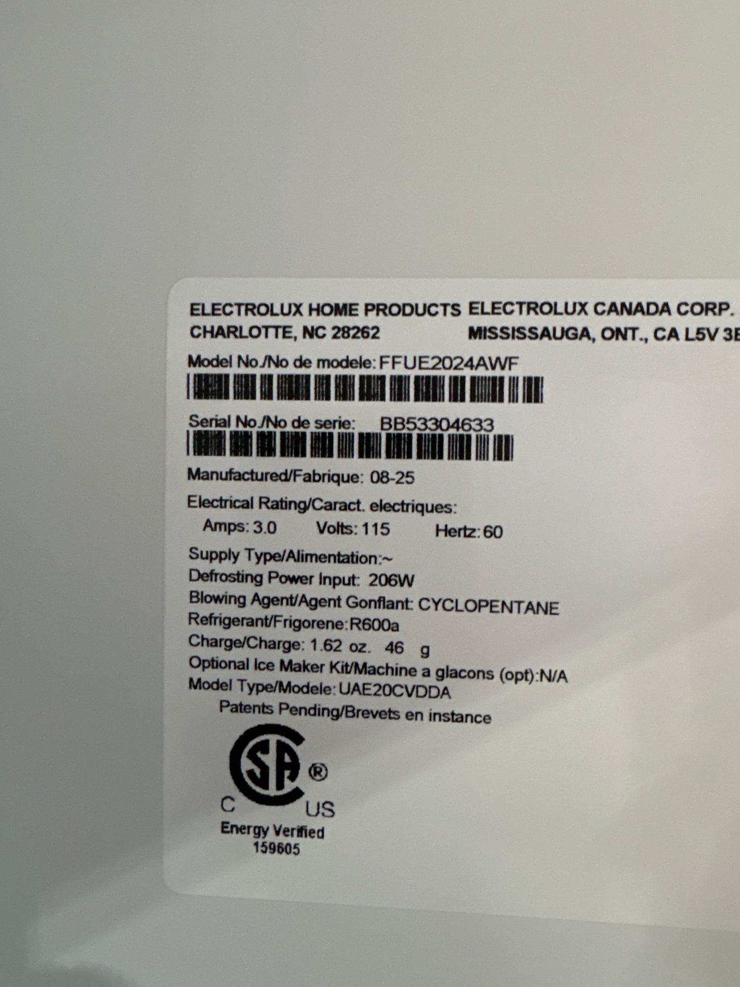 Frigidaire 20 Cu. Ft. Garage Ready Upright Freezer Scratch & Dent WCA201 - FFUE2024AW