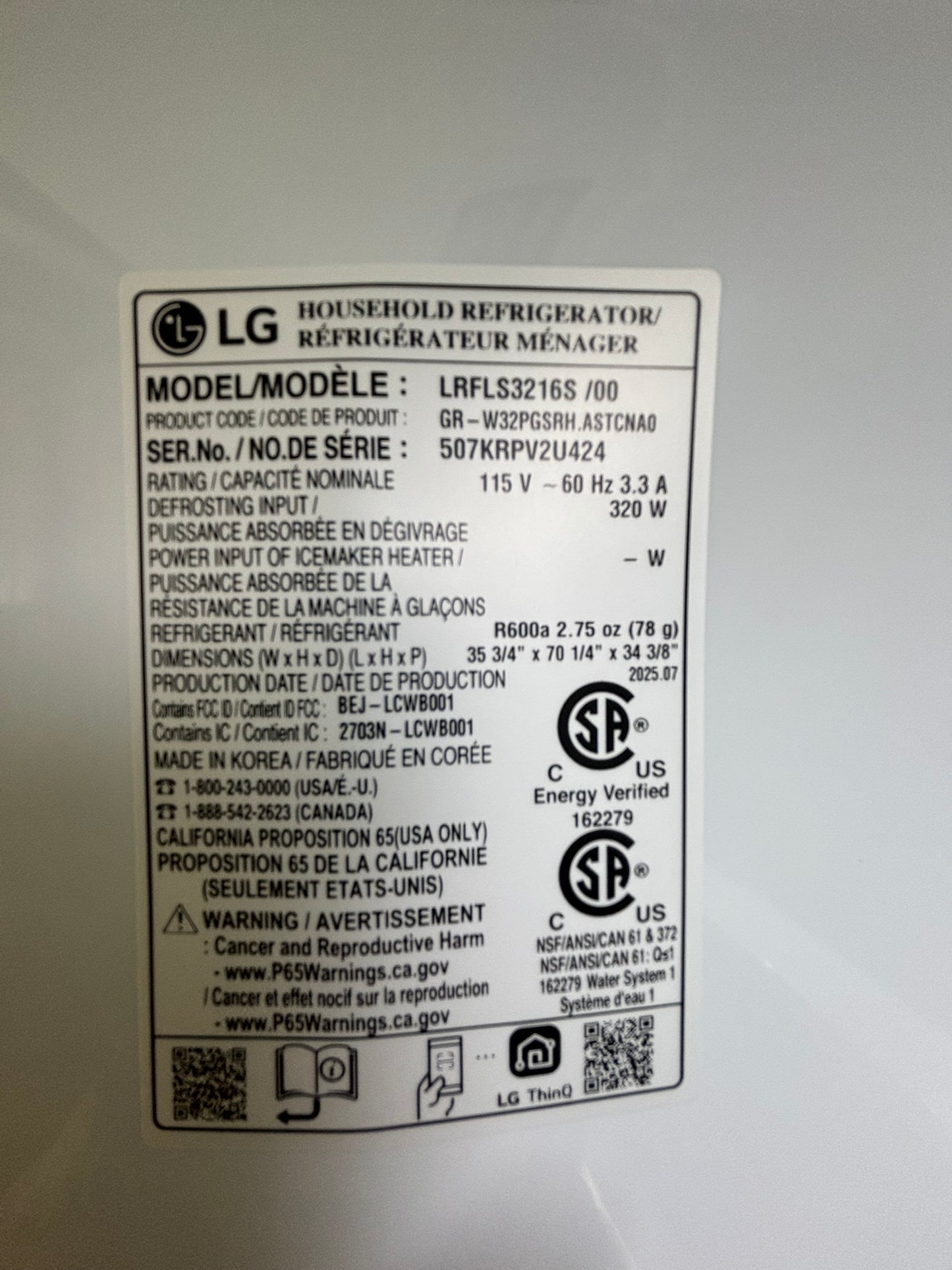 32 cu. ft. Smart Standard-Depth MAX™ French Door Refrigerator - Scratch & Dent WCA112 - LG LRFLS3216S
