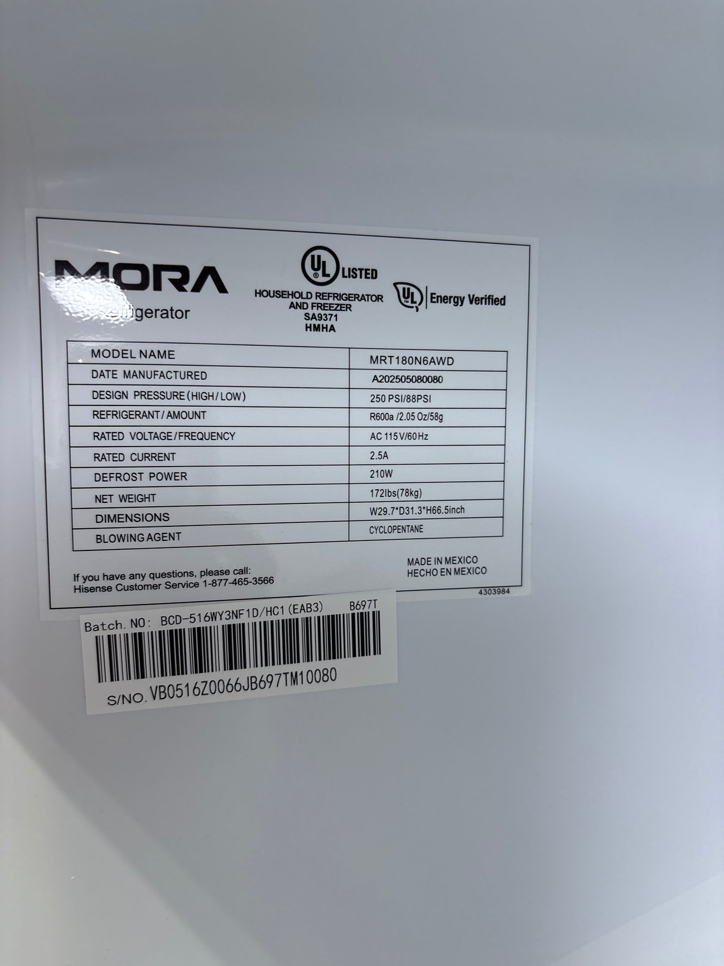 Mora 18 cu. ft. Top Freezer Refrigerator Scratch & Dent WCA205 - MRT180N6AWD