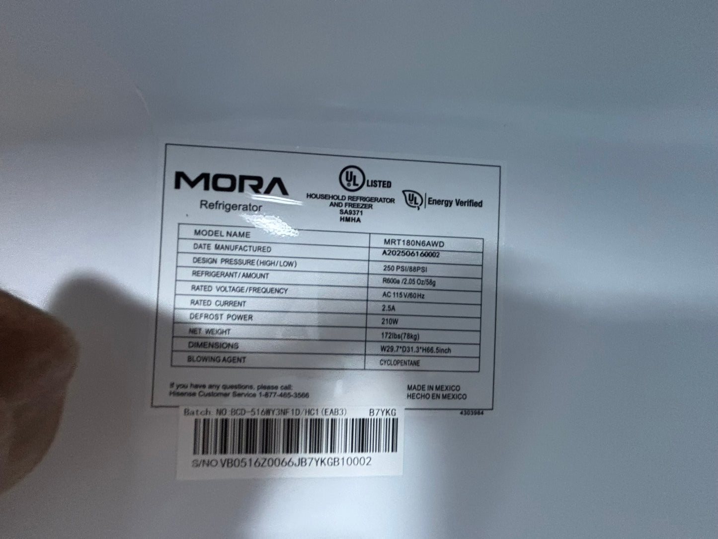 Mora 18 cu. ft. Top Freezer Refrigerator Scratch & Dent WCA245 - MRT180N6AWD